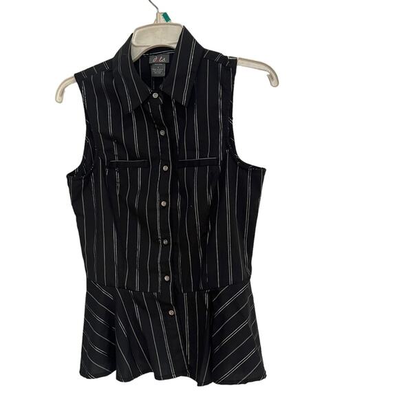 Vintage Y2K Sleeveless Pinstripe Peplum Button Down Blouse Size S - Picture 2 of 4